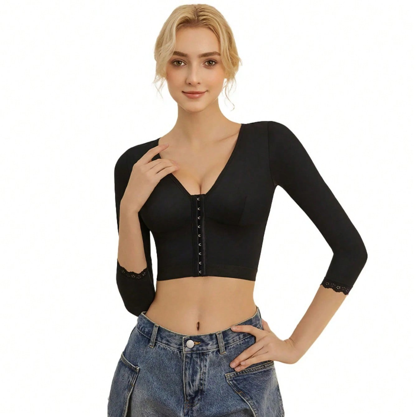Tonelle Women's Compression Arm Shaper Top – Smoothing Shapewear with Built-In Bra & Tummy Control